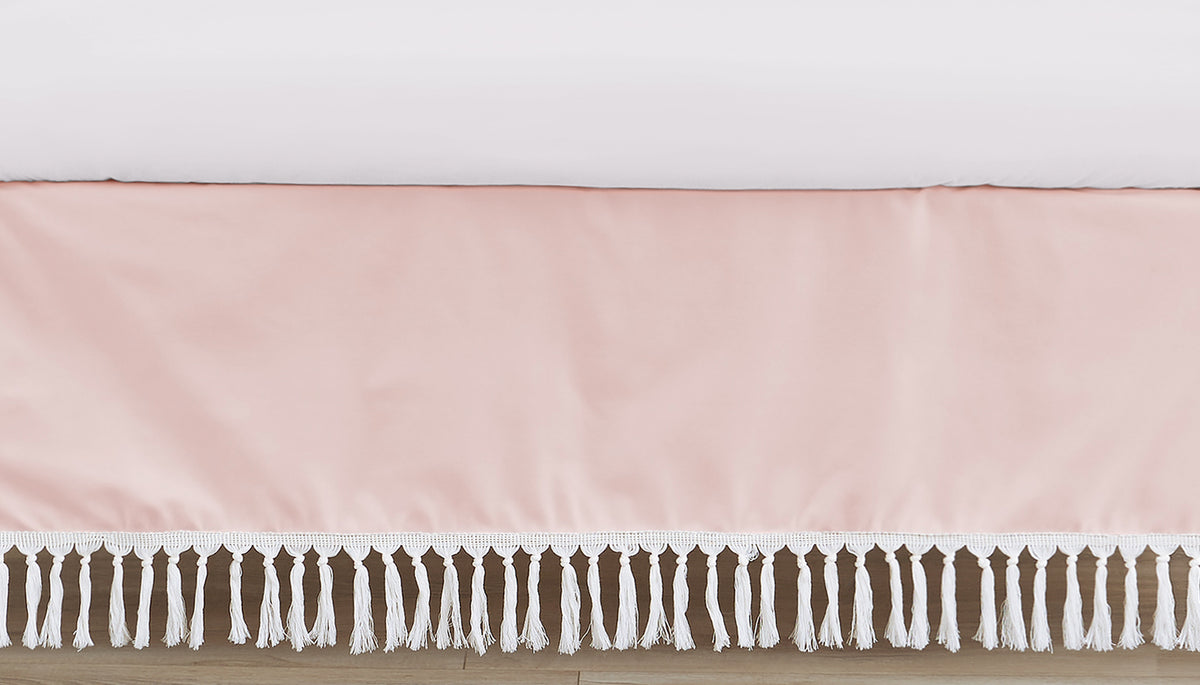 Boho Fringe Pink and White Collection Crib Bed Skirt