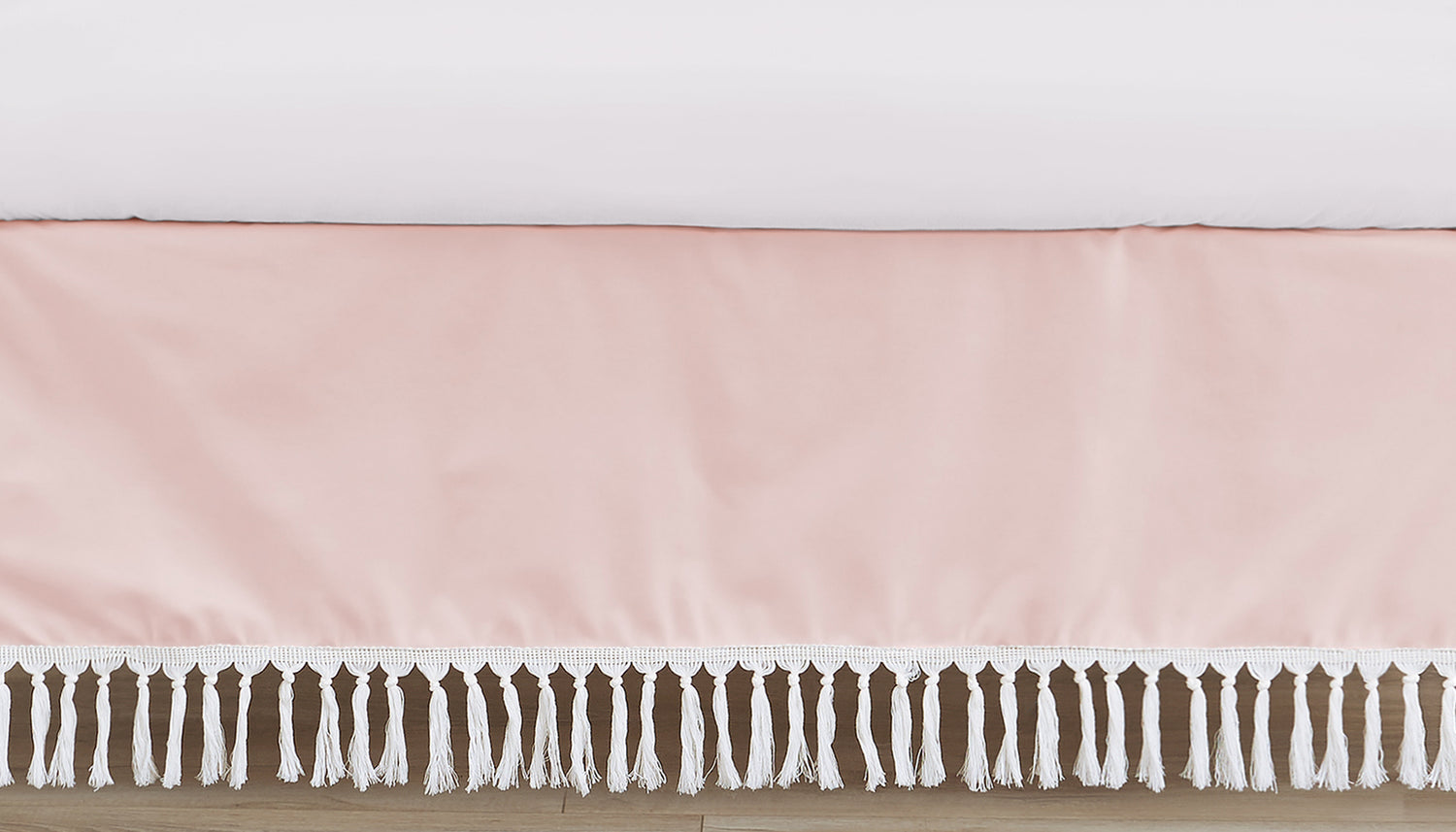 Boho Fringe Pink and White Collection Crib Bed Skirt