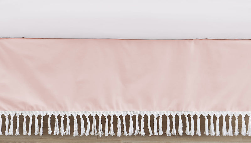 Boho Fringe Pink and White Collection Crib Bed Skirt