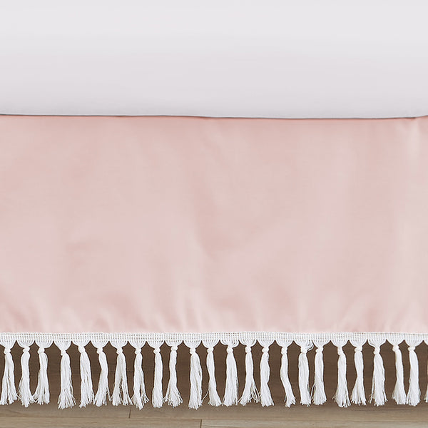 Boho Fringe Pink and White Collection Crib Bed Skirt