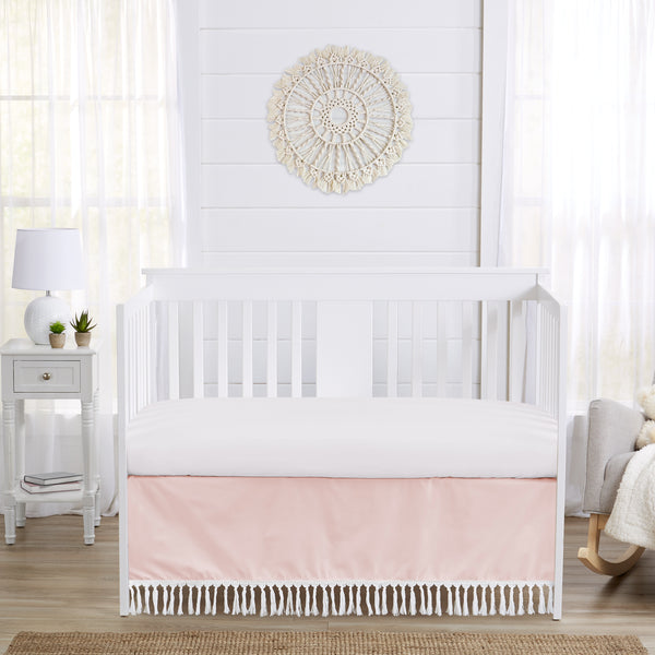 Boho Fringe Pink and White Collection Crib Bed Skirt alternate view