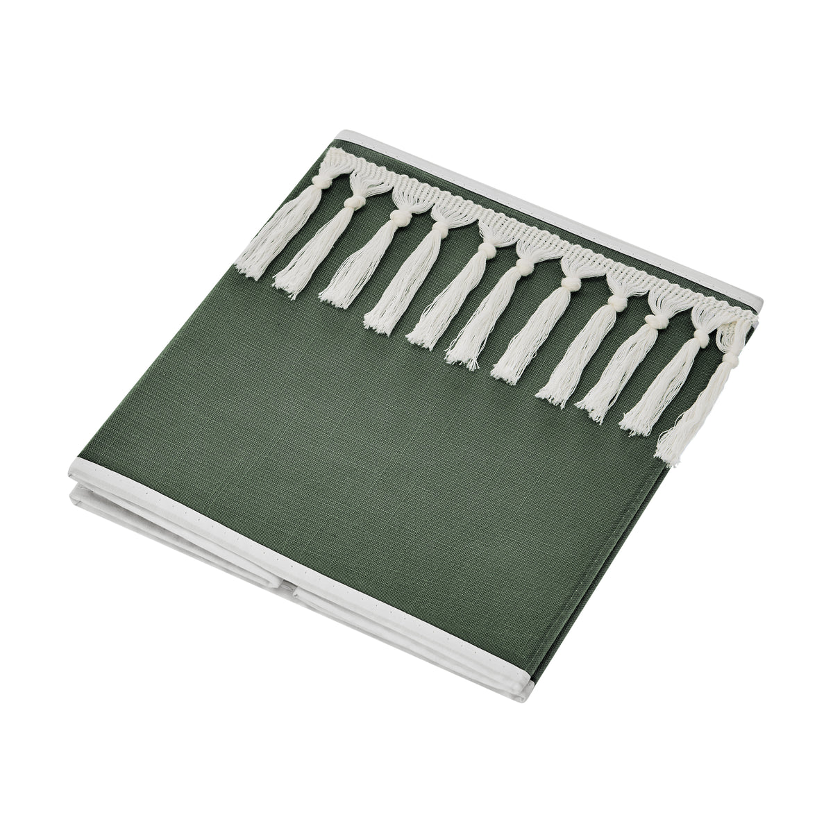 Boho Fringe Dark Green and Ivory Collection Foldable Fabric Storage Bins