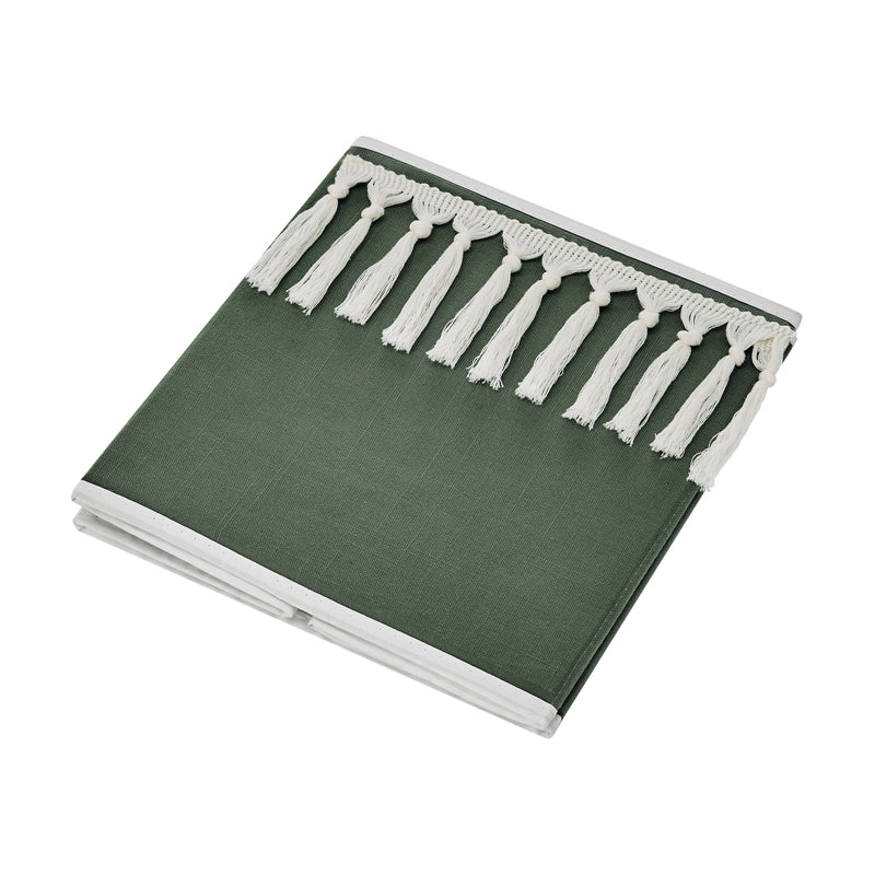 Boho Fringe Dark Green and Ivory Collection Foldable Fabric Storage Bins