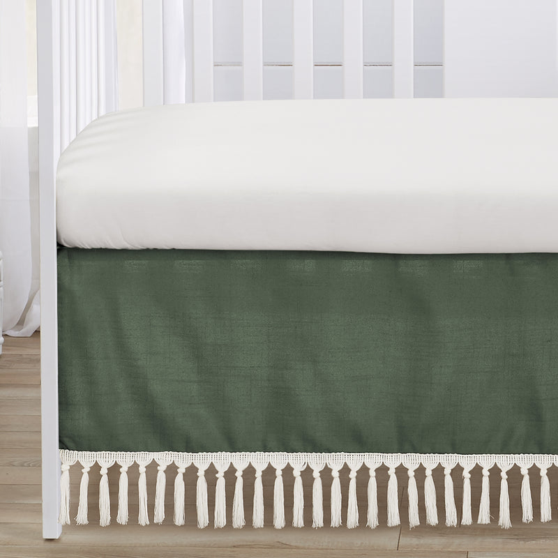 Boho Fringe Dark Green and Ivory Collection 4 Piece Crib Bedding