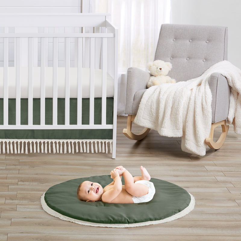 Boho Fringe Dark Green and Ivory Collection Playmat
