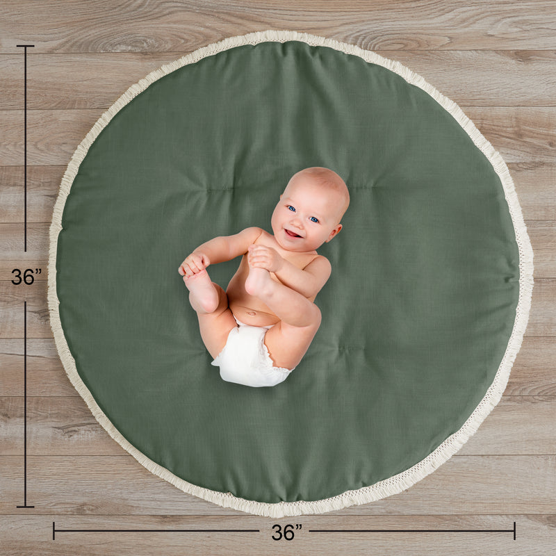 Boho Fringe Dark Green and Ivory Collection Playmat