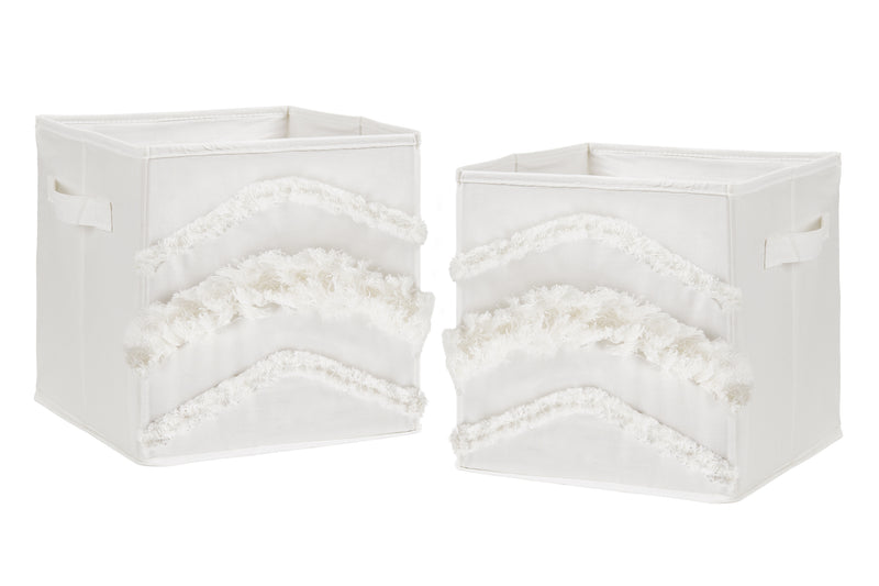 Boho Fringe Collection Tufted Foldable Fabric Storage Bins