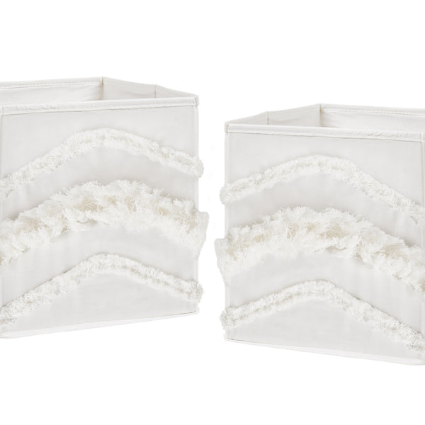 Boho Fringe Collection Tufted Foldable Fabric Storage Bins