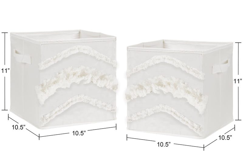Boho Fringe Collection Tufted Foldable Fabric Storage Bins