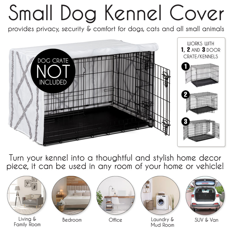 Boho Fringe White and Grey Collection Dog Crate Kennel Cover 30in.