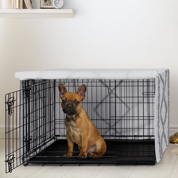 Boho Fringe White and Grey Collection Dog Crate Kennel Cover 30in. alternate view