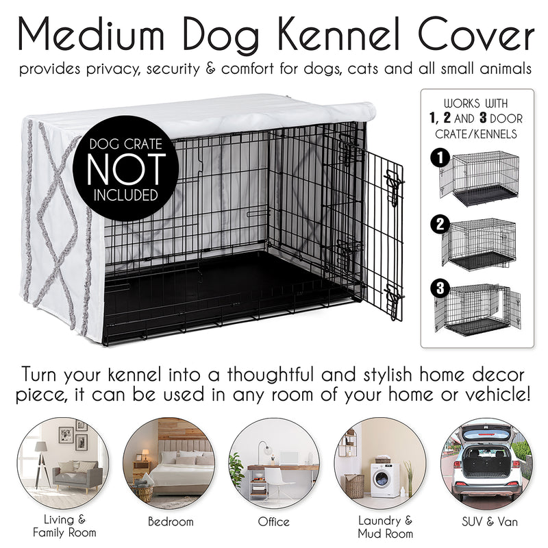 Boho Fringe White and Grey Collection Dog Crate Kennel Cover 36in.