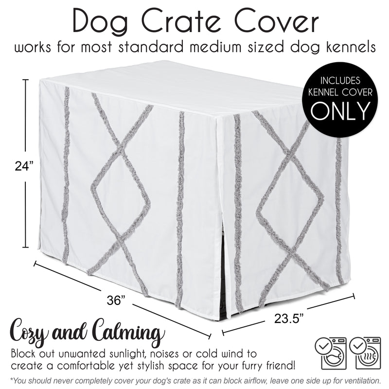Boho Fringe White and Grey Collection Dog Crate Kennel Cover 36in.