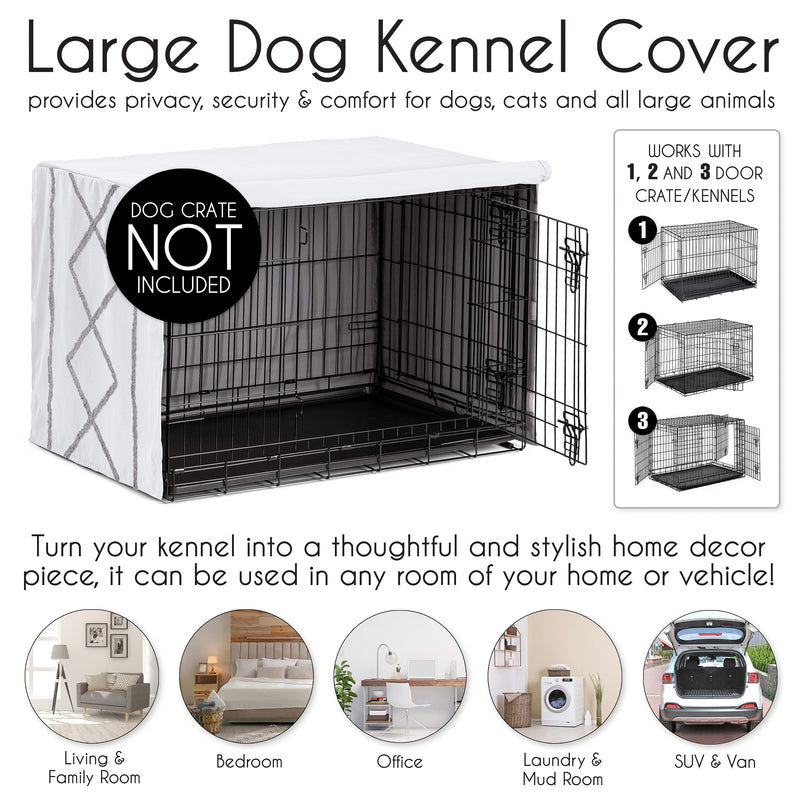Boho Fringe White and Grey Collection Dog Crate Kennel Cover 42in.
