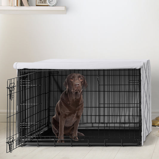 Boho Fringe White and Grey Collection Dog Crate Kennel Cover 42in.