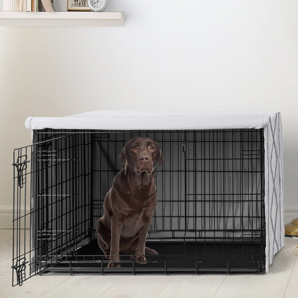 Boho Fringe White and Grey Collection Dog Crate Kennel Cover 42in. alternate view