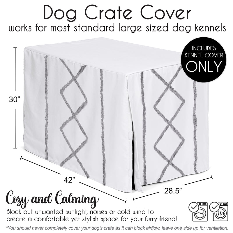 Boho Fringe White and Grey Collection Dog Crate Kennel Cover 42in.