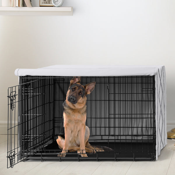 Boho Fringe White and Grey Collection Dog Crate Kennel Cover 48in. alternate view