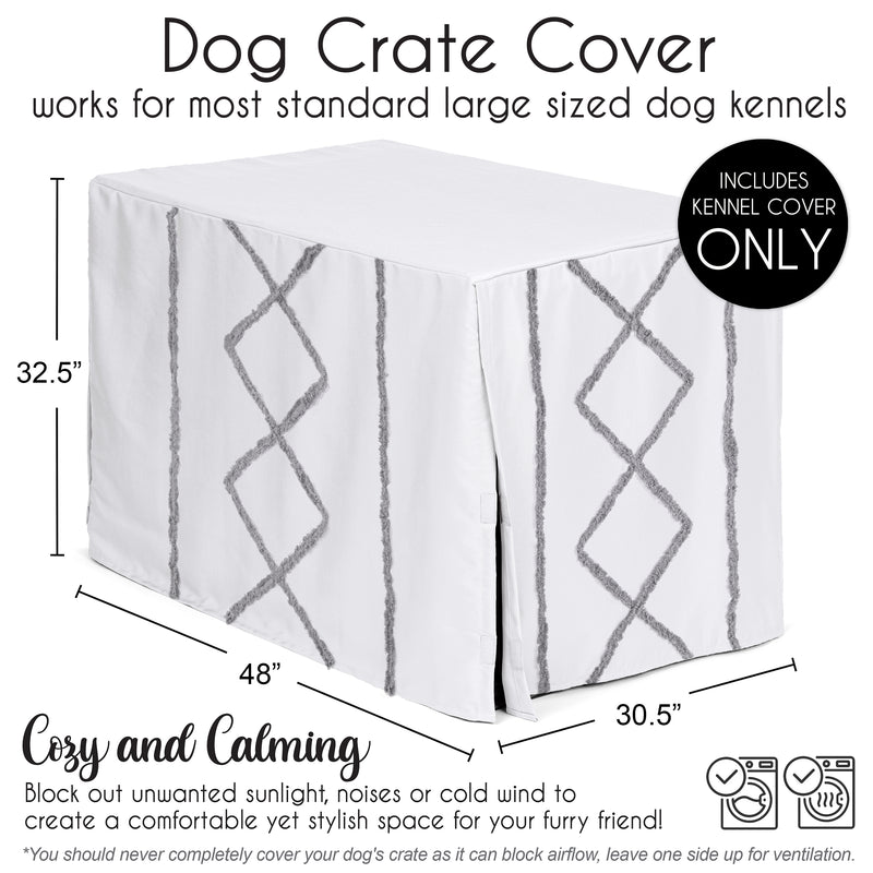 Boho Fringe White and Grey Collection Dog Crate Kennel Cover 48in.