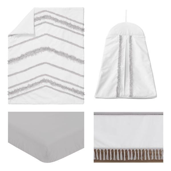 Boho Fringe White and Grey Collection 4 Piece Crib Bedding alternate view