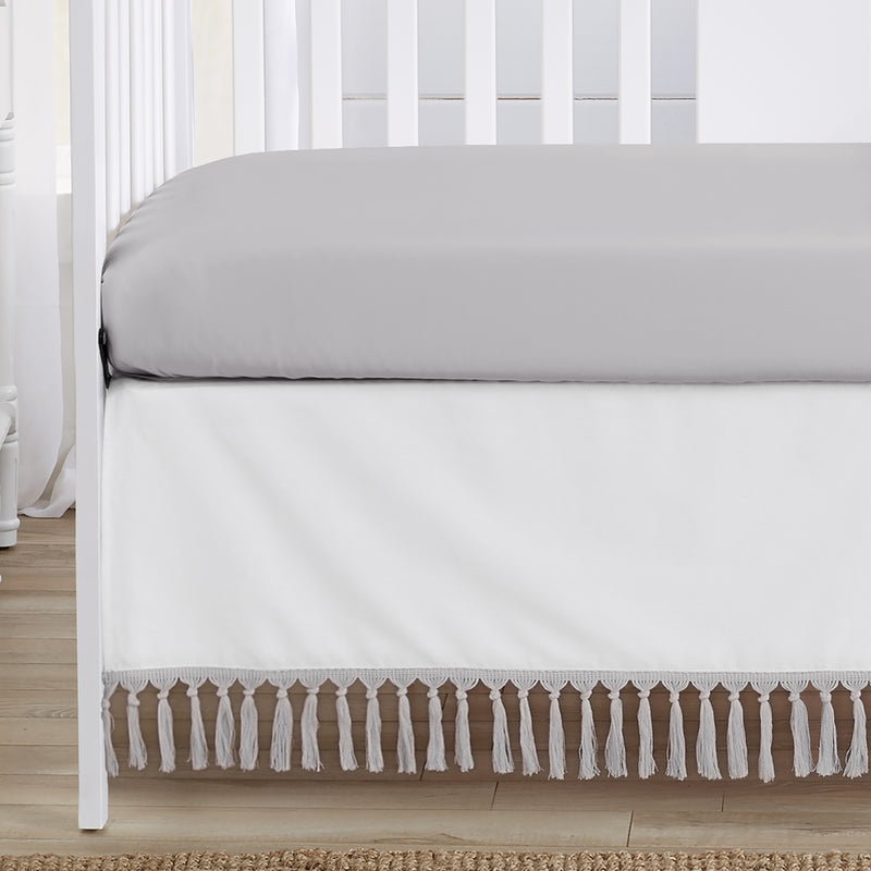 Boho Fringe White and Grey Collection 4 Piece Crib Bedding