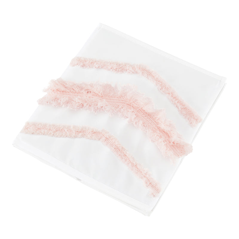 Boho Fringe White and Pink Collection Tufted Foldable Fabric Storage Bins