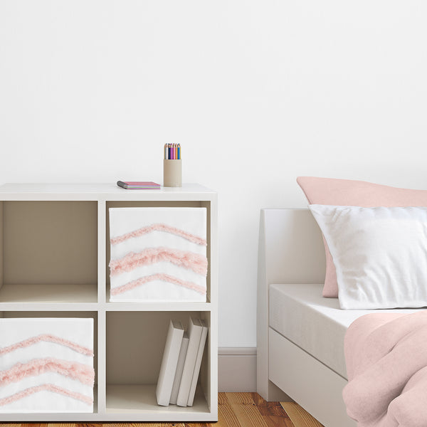Boho Fringe White and Pink Collection Tufted Foldable Fabric Storage Bins alternate view