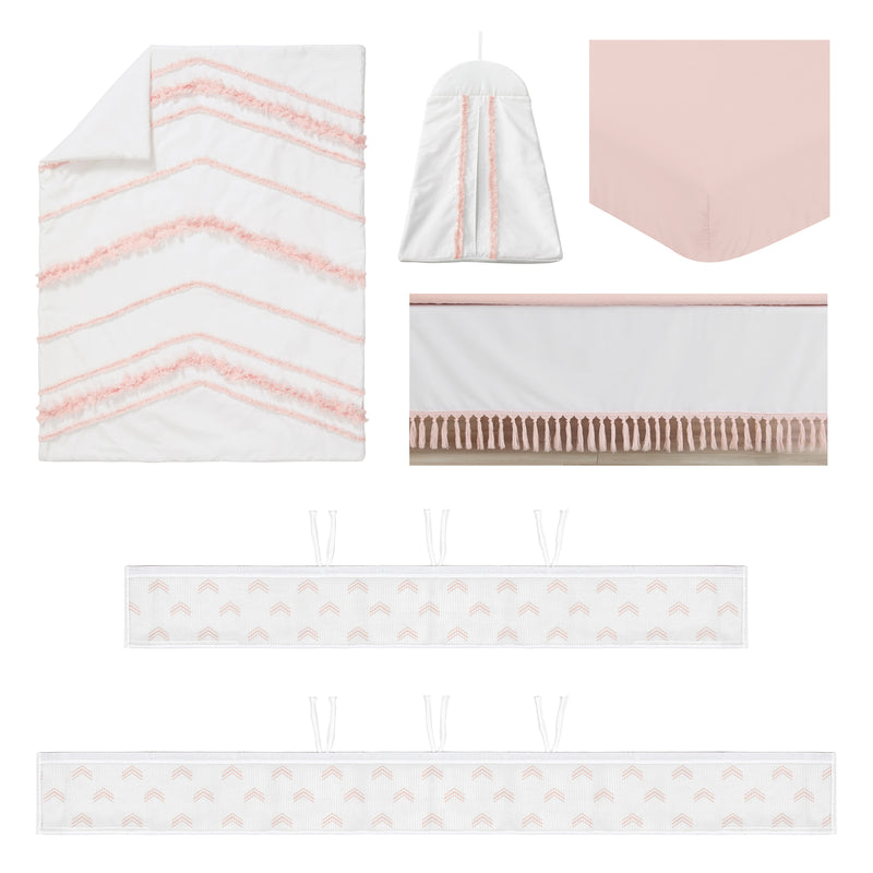 Boho Fringe White and Pink Collection Sweet Jojo Designs 6 Piece Crib Bedding + BreathableBaby Breathable Mesh Liner