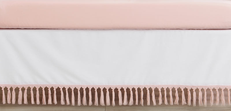 Boho Fringe White and Pink Collection Crib Bed Skirt