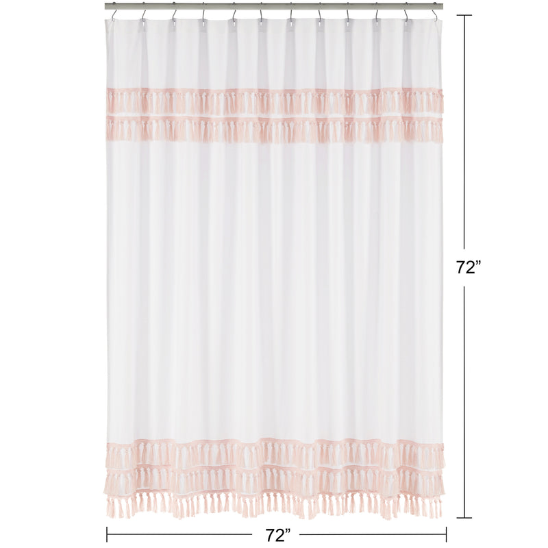 Boho Fringe White and Pink Collection Shower Curtain