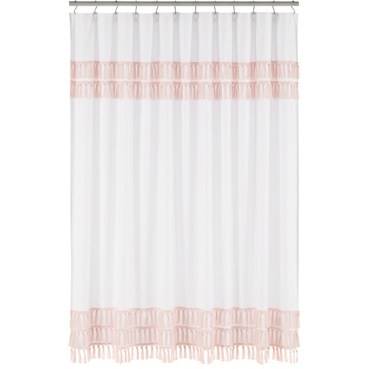 Boho Fringe White and Pink Collection Shower Curtain