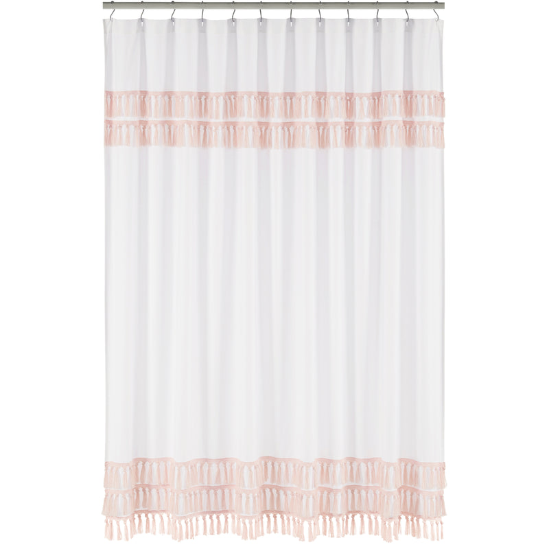 Boho Fringe White and Pink Collection Shower Curtain