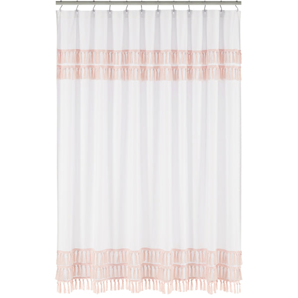Boho Fringe White and Pink Collection Shower Curtain