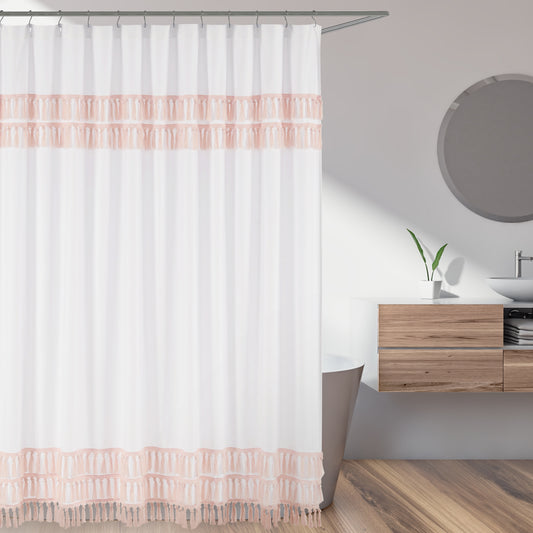 Boho Fringe White and Pink Collection Shower Curtain