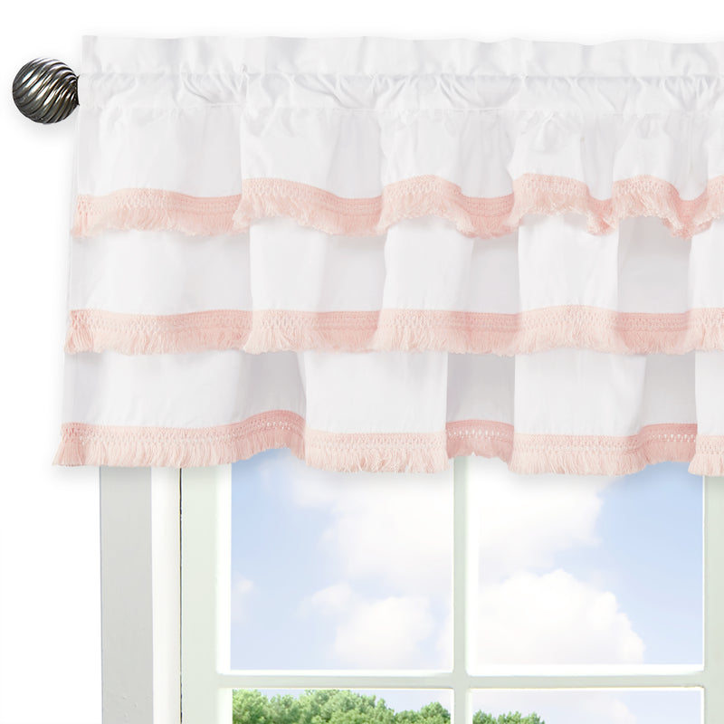 Boho Fringe White and Pink Collection Tiered Window Valance