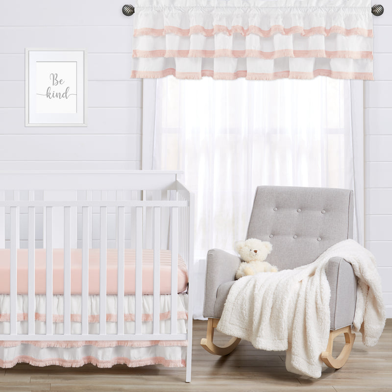 Boho Fringe White and Pink Collection Tiered Window Valance