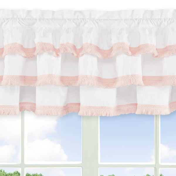 Boho Fringe White and Pink Collection Tiered Window Valance