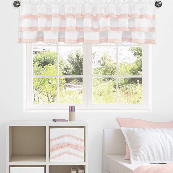 Boho Fringe White and Pink Collection Tiered Window Valance alternate view