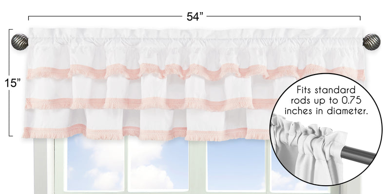 Boho Fringe White and Pink Collection Tiered Window Valance