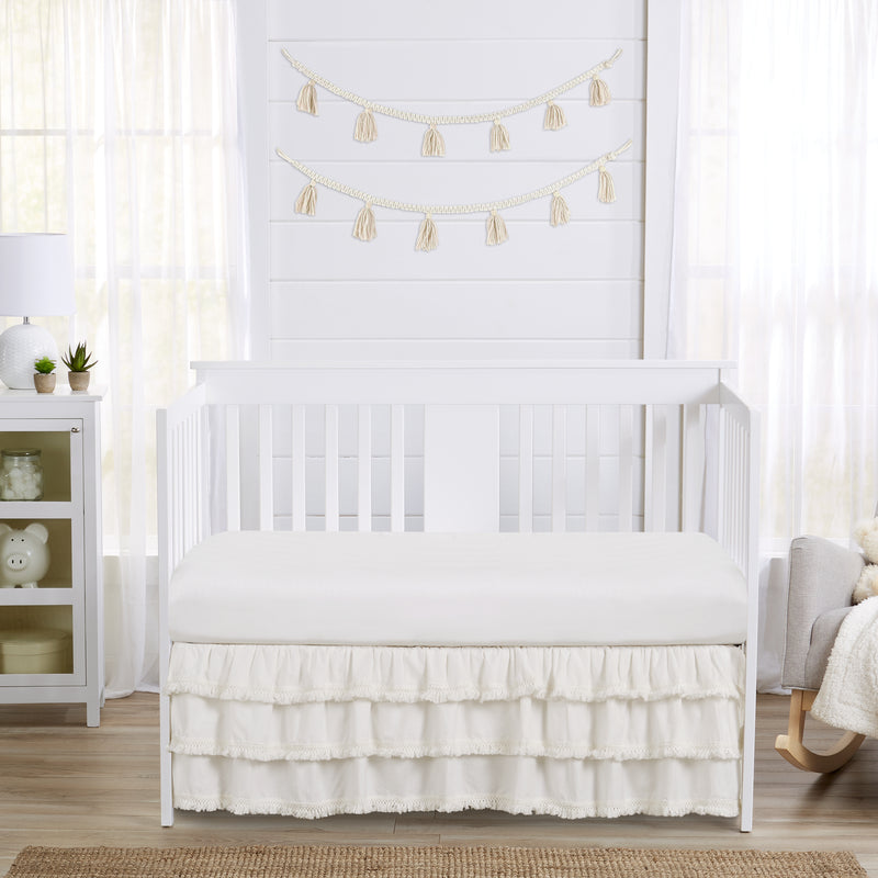 Boho Fringe Collection 3 Tiered Crib Bed Skirt