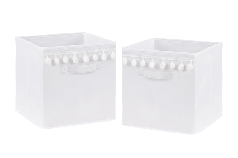Boho Llama Collection White Pom Pom Foldable Fabric Storage Bins