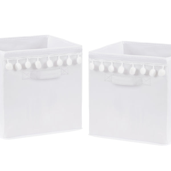 Boho Llama Collection White Pom Pom Foldable Fabric Storage Bins