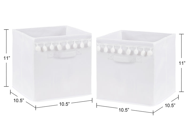 Boho Llama Collection White Pom Pom Foldable Fabric Storage Bins