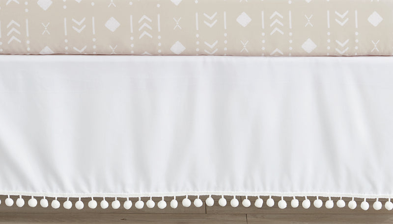 Boho Llama Collection White Pom Pom Crib Bed Skirt