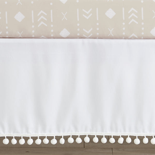 Boho Llama Collection White Pom Pom Crib Bed Skirt