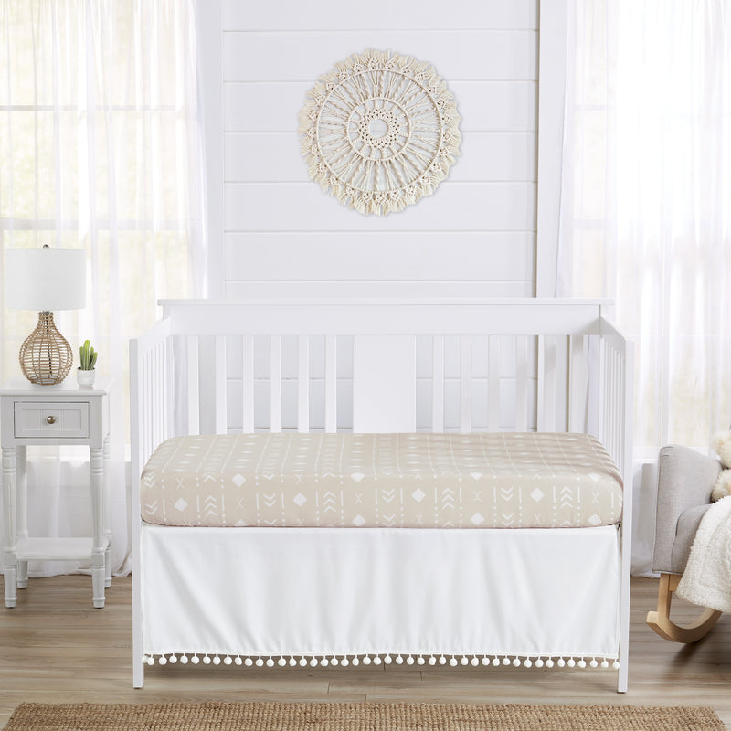 Boho Llama Collection White Pom Pom Crib Bed Skirt