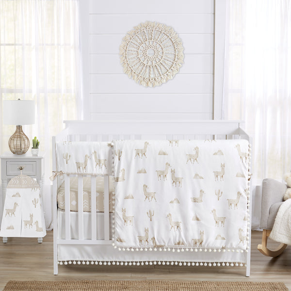Boho Llama Collection White Pom Pom Crib Bed Skirt alternate view
