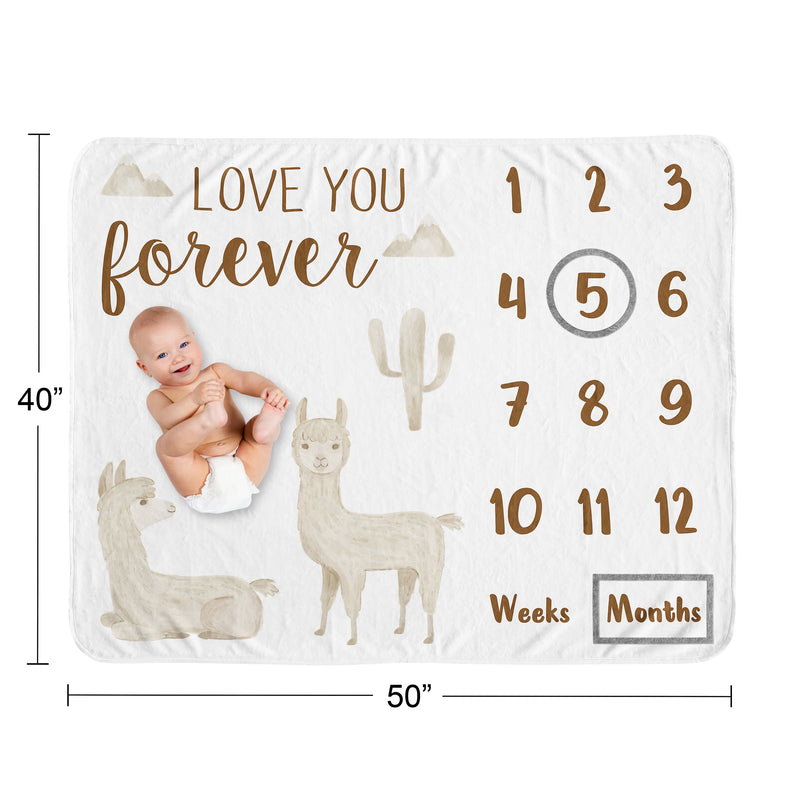 Boho Llama Collection Monthly Milestone Baby Blanket