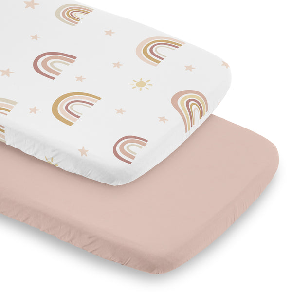 Boho Rainbow Collection 2 Pack Baby Bassinet Fitted Sheets