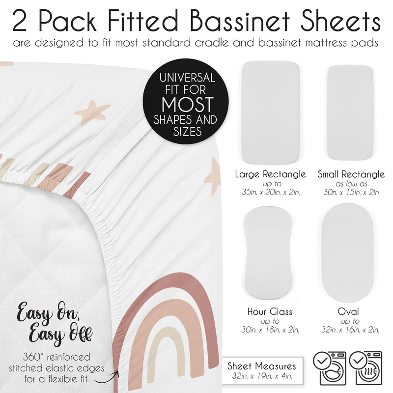 Boho Rainbow Collection 2 Pack Baby Bassinet Fitted Sheets
